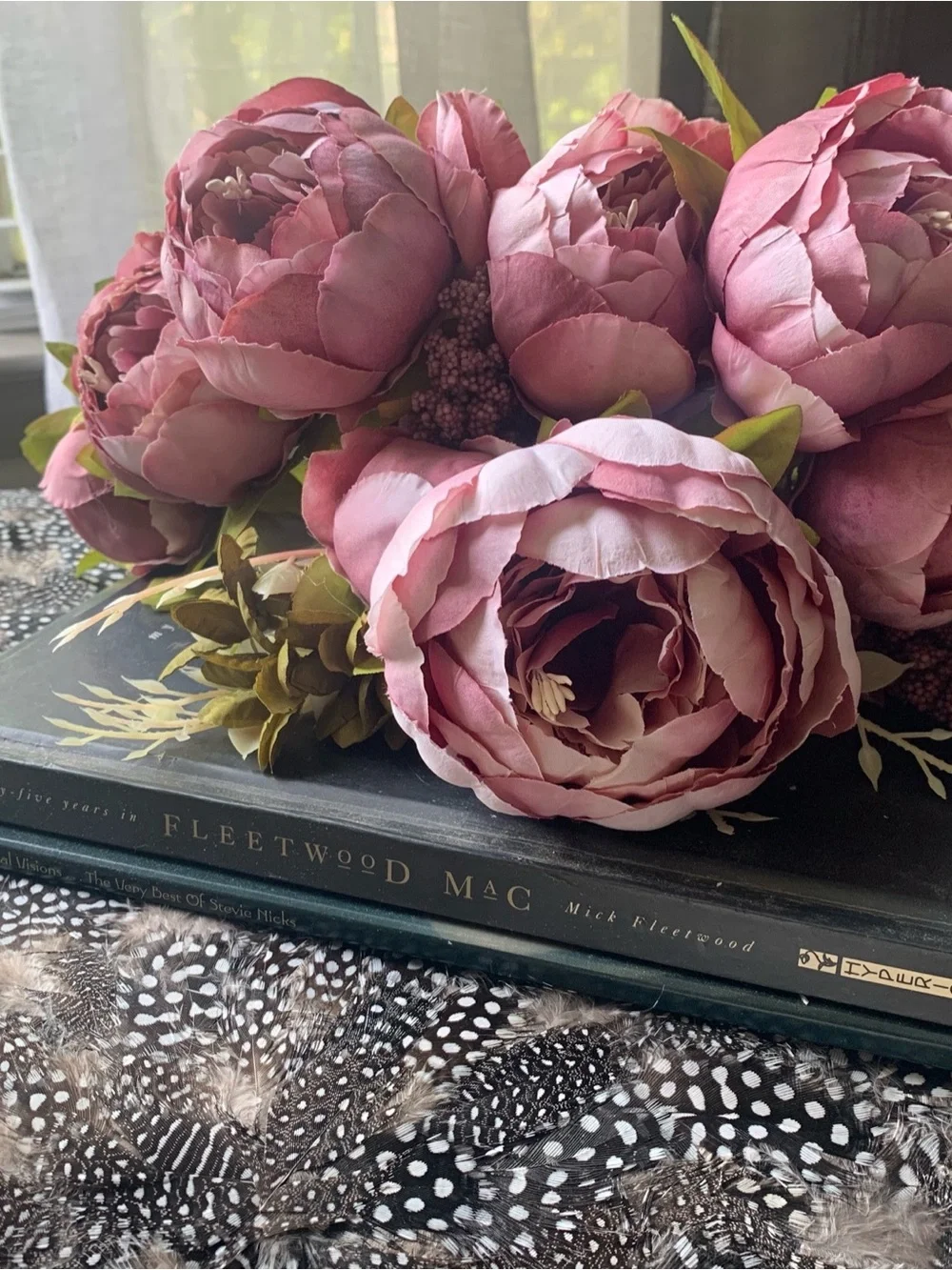 Pink Peony Bouquet in White Vase - Home Accent Floral Arrangement